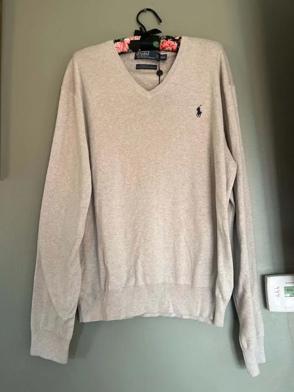 Polo Ralph Lauren XXL Pima Cotton V-Neck Sweater in Oatmeal Heather